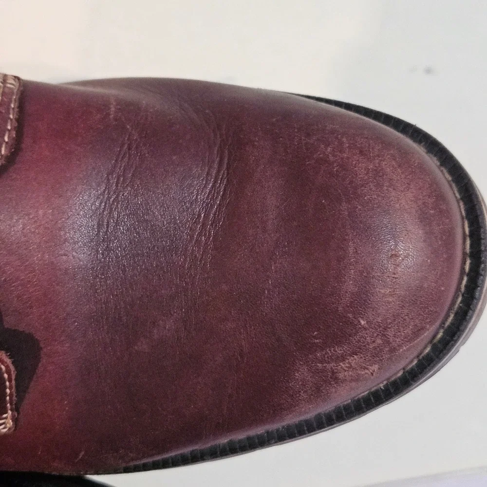 LL Bean Oxford Shoes Mens 11.5 Burgundy Leather Lug Sole Contrast Stitching